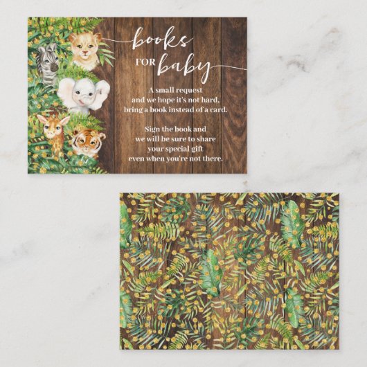 ブックサファリ素朴の赤ちゃんシャワーカードを持ち込む プレイスカード (正面/裏面)