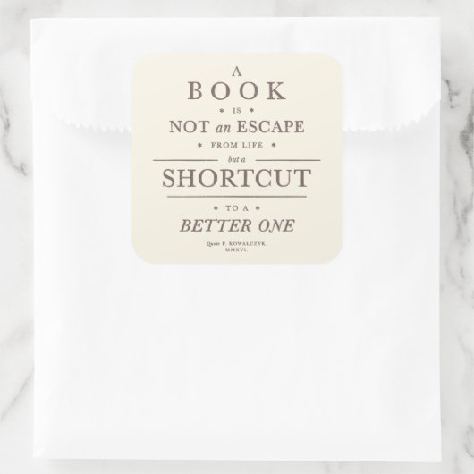 ブックショートカットヴィンテージ引用文 スクエアシール (バッグ)