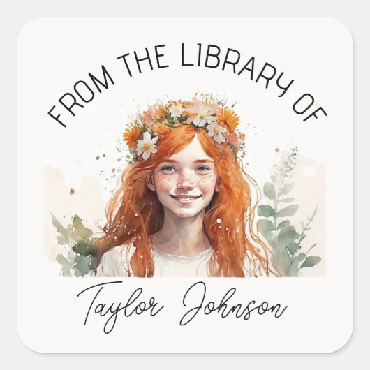 ブックシール,蔵書票名前をカスタムするラベルガール スクエアシール (正面)