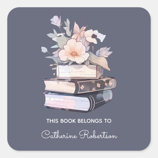 ブックスタックこのブックは名前蔵書票 スクエアシール (正面)