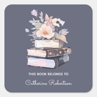 ブックスタックこのブックは名前蔵書票 スクエアシール