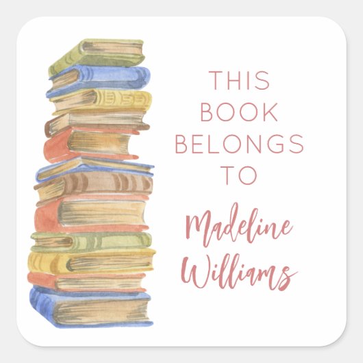 ブックスタックこのブックは名前蔵書票 スクエアシール (正面)