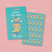 ブックスタックと花のターコイズブルーの図書館ホールパスIDバッジ バッジ