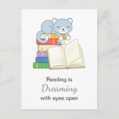 ブックスタックの引用文にかわいい読猫 ポストカード (正面)