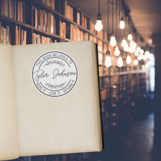 ブックスタンプ、蔵書票ブックスタンプカスタムモダンー ラウンドシール