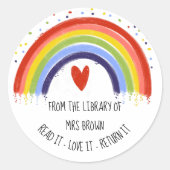 ブックステッカー、カスタム先生レインボーステッカー ラウンドシール (正面)