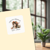 ブックステッカー、蔵書票カスタムダークヘアガール スクエアシール