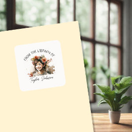 ブックステッカー、蔵書票カスタムダークヘアガール スクエアシール