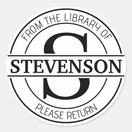 ブックステッカー、蔵書票カスタムモノグラモダンム ラウンドシール (正面)