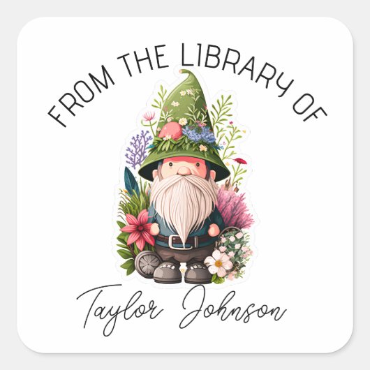 ブックステッカー、蔵書票フローラガーデン格言 スクエアシール (正面)