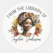 ブックステッカー、蔵書票名前をカスタムするラベルの葉 ラウンドシール (正面)