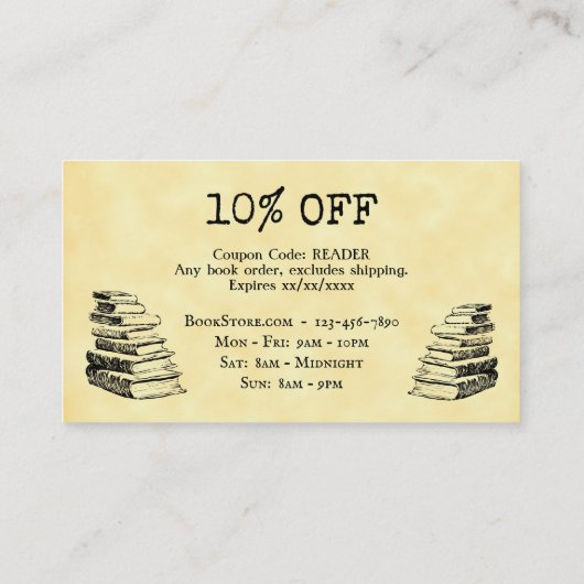 ブックストアカスタムの顧客割引カード 名刺 (裏面)