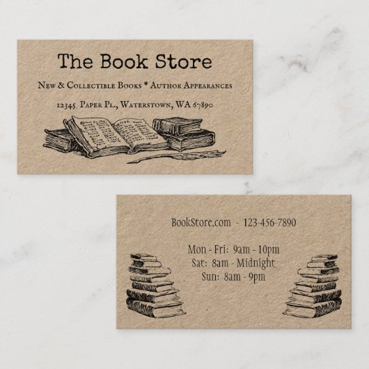 ブックストア編集可能ヴィンテージアート名刺 名刺 (正面/裏面)