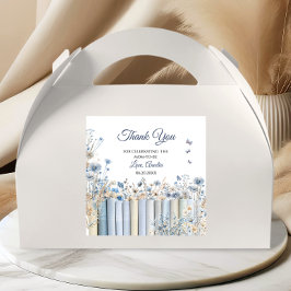 ブックスブルーフローラ赤ちゃんシャワーありがとうステッカー スクエアシール