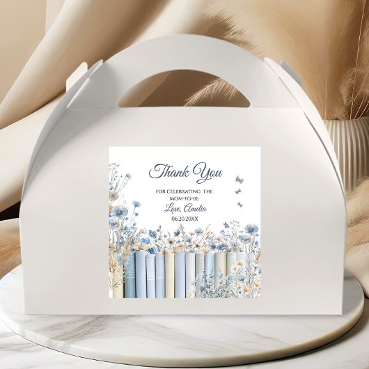 ブックスブルーフローラ赤ちゃんシャワーありがとうステッカー スクエアシール