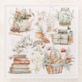 ブックスマッシュルームフローラお洒落コテージコア ガラスコースター (正面)