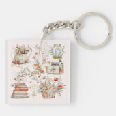 ブックスマッシュルームフローラお洒落コテージコア キーホルダー (裏面)