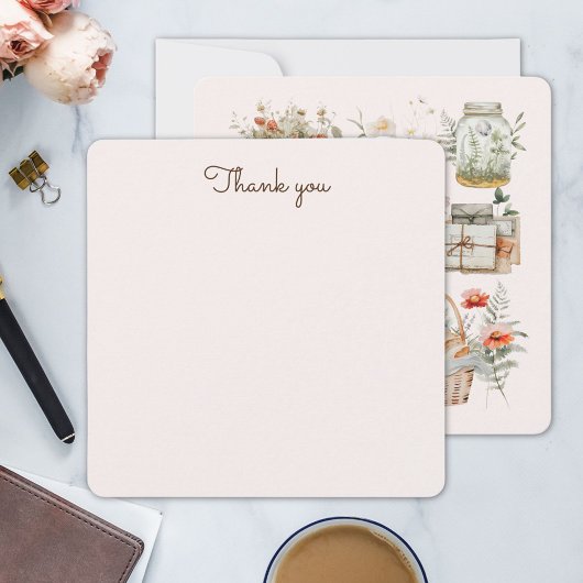 ブックスマッシュルームフローラお洒落コテージコア サンキューカード