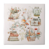 ブックスマッシュルームフローラお洒落コテージコア タイル (正面)