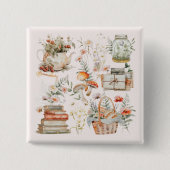 ブックスマッシュルームフローラお洒落コテージコア 缶バッジ (正面)