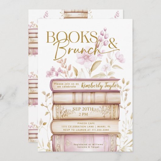 ブックス&ブランチのストーリーブックブライダルシャワーへの招待 招待状 (正面/裏面)