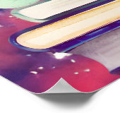 ブックス&ブルーフラワーウォーターカラースクリプトカスタム引用文 ポスター (角)