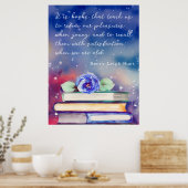 ブックス&ブルーフラワーウォーターカラースクリプトカスタム引用文 ポスター (キッチン)