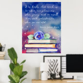 ブックス&ブルーフラワーウォーターカラースクリプトカスタム引用文 ポスター (ホームオフィス)