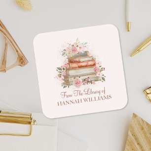 ブックス&ヴィンテージピンクローゼス蔵書票 スクエアシール