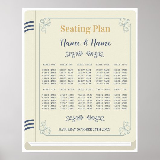 ブックテーブル結婚シーティングのライブラリークリーム10テーブル ポスター (正面)