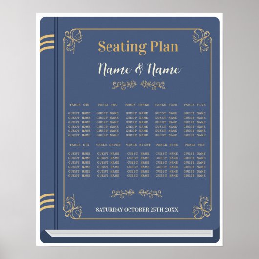 ブックテーブル結婚シーティングのライブラリNavy 10テーブル ポスター (正面)