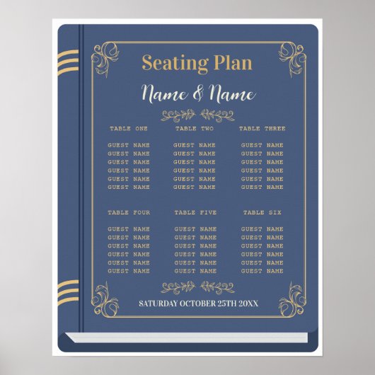 ブックテーブル結婚シーティング作家ライブラリ海軍 ポスター (正面)