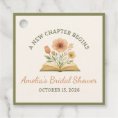 ブックテーマのブライズシャワー - 水彩フラワーリング フェイバータグ (正面)