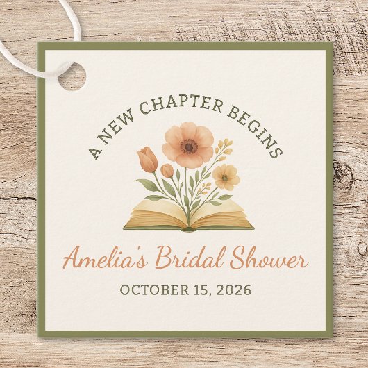 ブックテーマのブライズシャワー - 水彩フラワーリース フェイバータグ