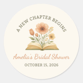 ブックテーマのブライズシャワー - 水彩フラワーリース ラウンドシール