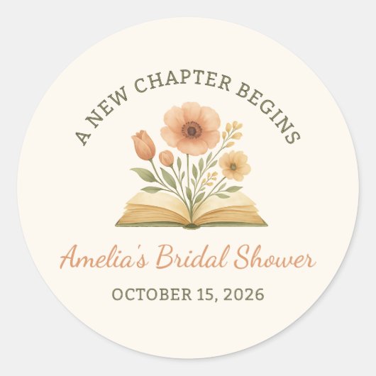 ブックテーマのブライズシャワー - 水彩フラワーリース ラウンドシール (正面)