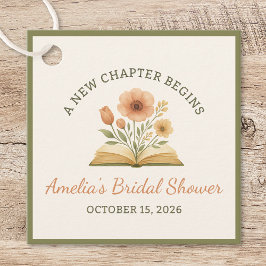 ブックテーマのブライズシャワー - 水彩フラワーリーフ フェイバータグ