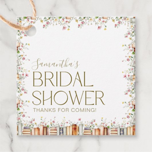 ブックテーマの花のウェディングシャワーお礼 フェイバータグ (正面)
