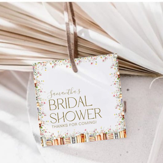 ブックテーマの花のウェディングシャワーお礼 フェイバータグ