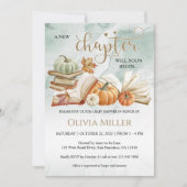 ブックテーマグリーン秋ベビーシャワー男女兼用 招待状 (正面)