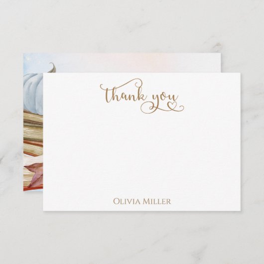 ブックテーマブルーパンプキン秋ベビーシャワー サンキューカード (正面/裏面)