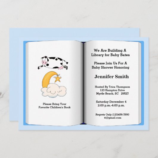 ブックテーマベビーシャワー招待状(男の子) 招待状 (正面/裏面)