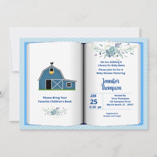 ブックテーマベビーシャワー招待状(男の子) 招待状 (正面)