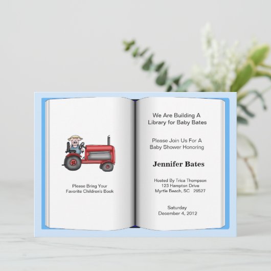 ブックテーマベビーシャワー招待状(男の子) 招待状 (スタンド正面)