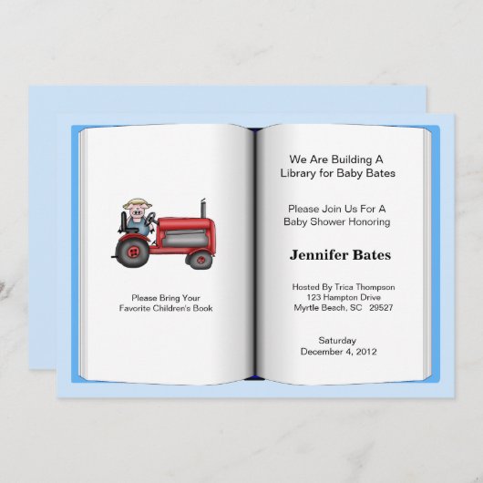 ブックテーマベビーシャワー招待状(男の子) 招待状 (正面/裏面)