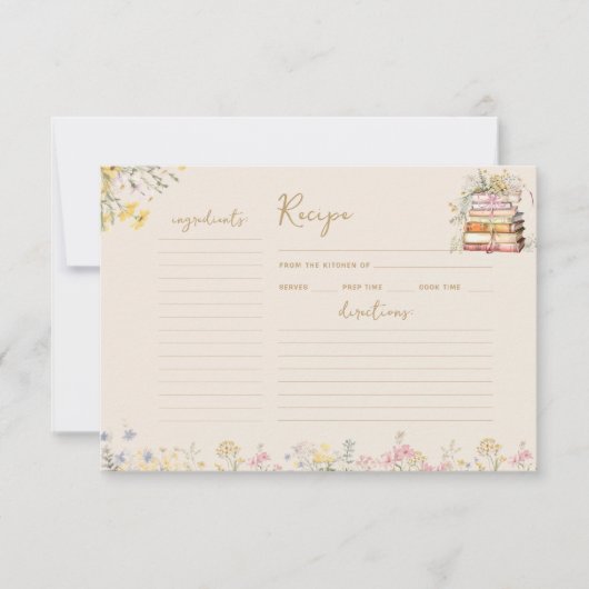 ブックテーマワイルドフラワーブライダルシャワーレシピカード (正面)
