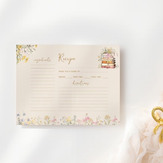 ブックテーマワイルドフラワーブライダルシャワーレシピカード