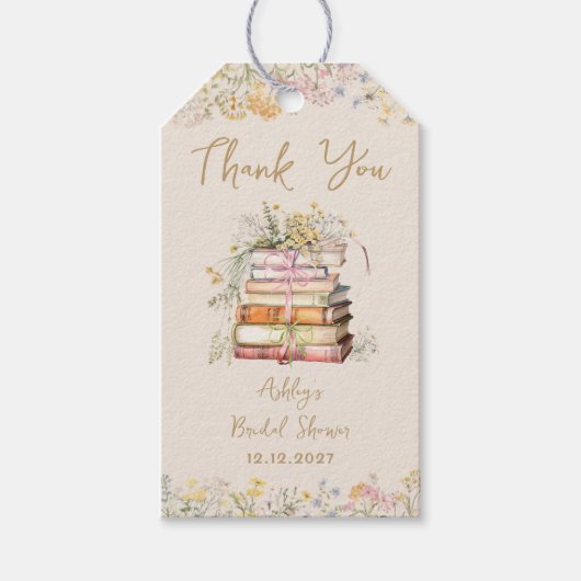 ブックテーマワイルドフラワーブライダルシャワー ギフトタグ (正面)