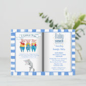 ブックテーマ3つの小さなピッグブルーベビーシャワー 招待状 (スタンド正面)