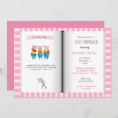 ブックテーマ3つの小さな豚ピンクの赤ちゃんシャワー 招待状 (正面/裏面)